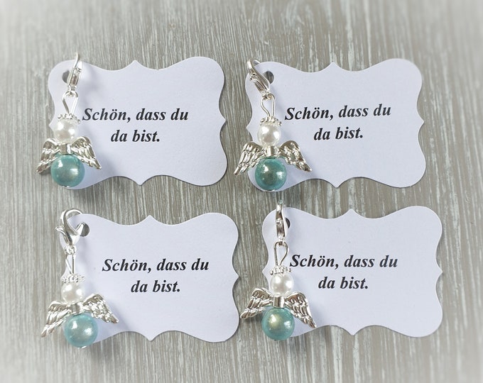 20 Guardian Angel Pendant Angel Baptism Communion Wedding Lucky Charm Silver Plated Guest Gift Wings Note Personalizable Grey-Green