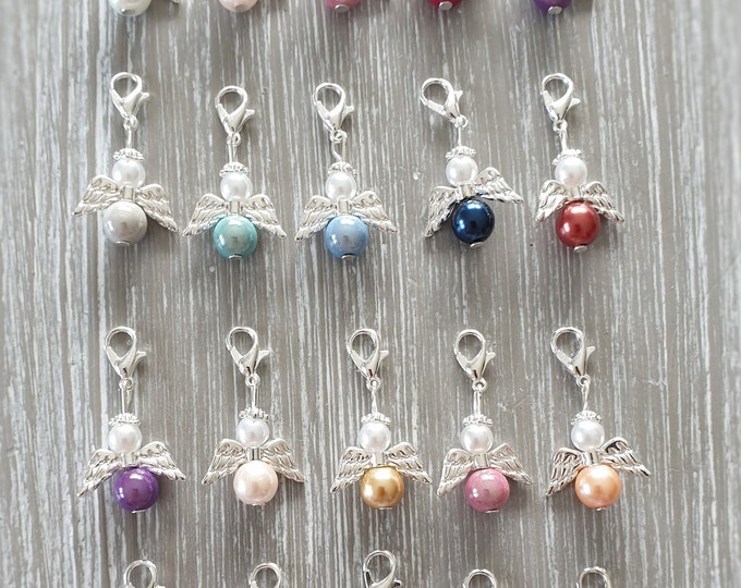24 Schutzengel Anhänger Engel Taufe Kommunion mehrfarbig Hochzeit Glückbringer Charm versilbert Gastgeschenk Bunt Firmung Engelchen