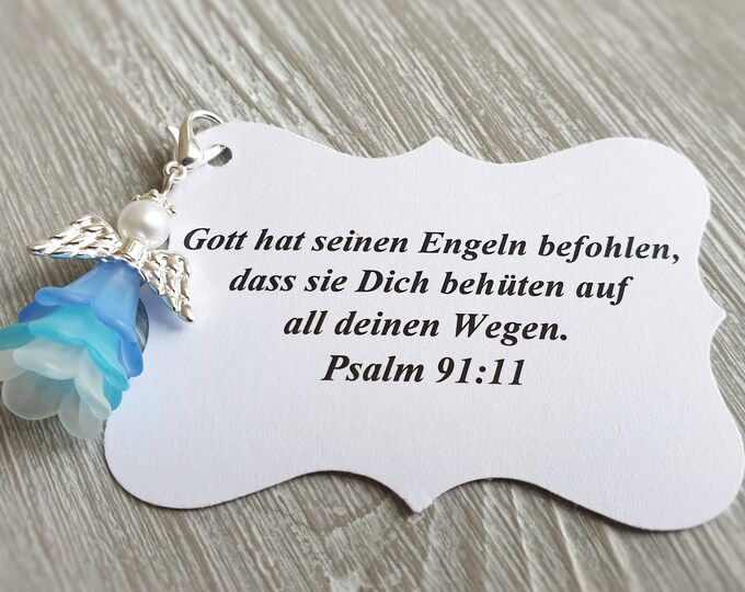 10 Guardian Angel Pendant Angel Blue Baptism Communion Wedding Lucky Charm Silver Plated Guest Gift Wings Note Personalizable