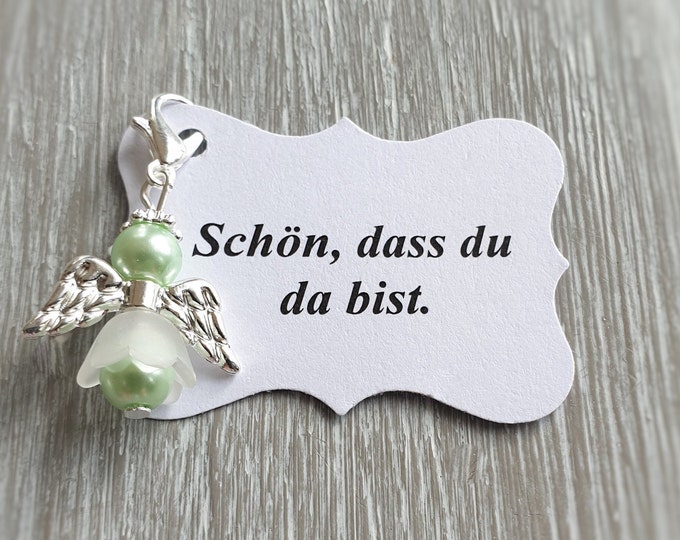 20 Guardian Angel Pendant Angel Baptism Communion Wedding Lucky Charm Silver Plated Guest Gift Wings Note Personalizable Card
