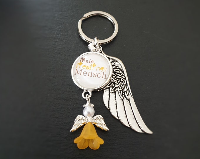 Keychain Favorite Person Guardian Angel Feather Heart Keyring Lucky Pendant Gift Keyring Favorite Person