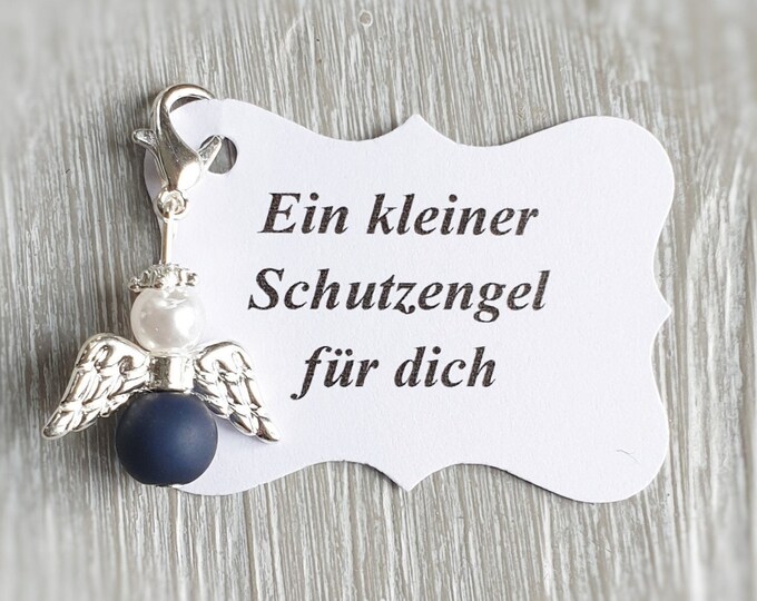 10 Guardian Angel Pendant Angel Baptism Communion Wedding Lucky Charm Silver Plated Gift Wings Note Personalizable Dark Blue