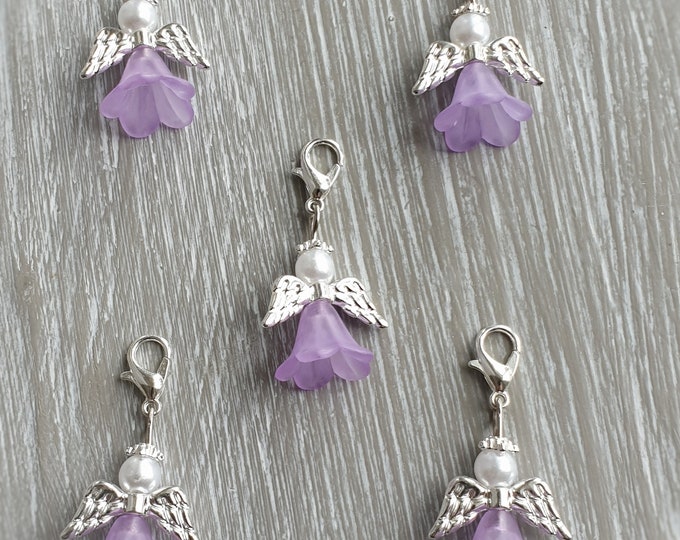 20 Guardian Angel Pendant Angel Baptism Violet Communion Wedding Lucky Charm Silver Plated Mother of Pearl Gift Purple