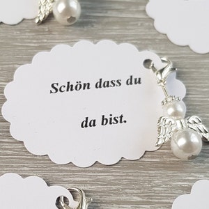 10 pendentifs ange gardien ange baptême communion mariage porte-bonheur plaqué argent cadeau invité note d'aile perle personnalisée