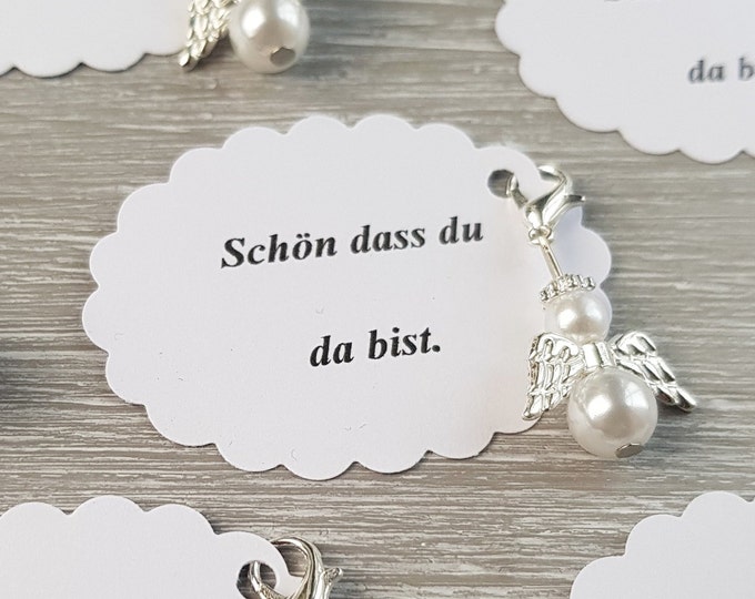 10 Guardian Angel Pendant Angel Baptism Communion Wedding Lucky Charm Silver Plated Gift Wings Note Personalizable Pearl
