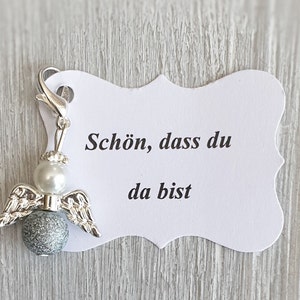 10 Beschermengelhangers + 10 Kaarten Doop Communie Bruiloft Geluksbrenger Bevestiging Gastgeschenk Engel Notitie Personaliseerbaar Grijs/Blauw
