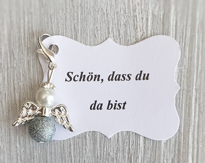 10 Guardian Angel Pendants + 10 Cards Baptism Communion Wedding Lucky Charm Confirmation Guest Gift Angel Note Personalizable Grey/Blue