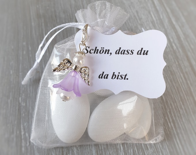 5x Guardian Angel Pendant Angel with Dragees Baptism Communion Chocolate Dragees Net Bag Wedding Guest Gift Note Personalizable