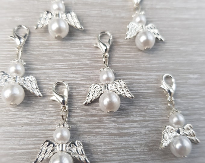 25 Guardian Angel Pendants Angel Baptism Communion Confirmation Angel Birth Wedding Lucky Charm Silver Plated Guest Gift Pearls Mother of Pearl