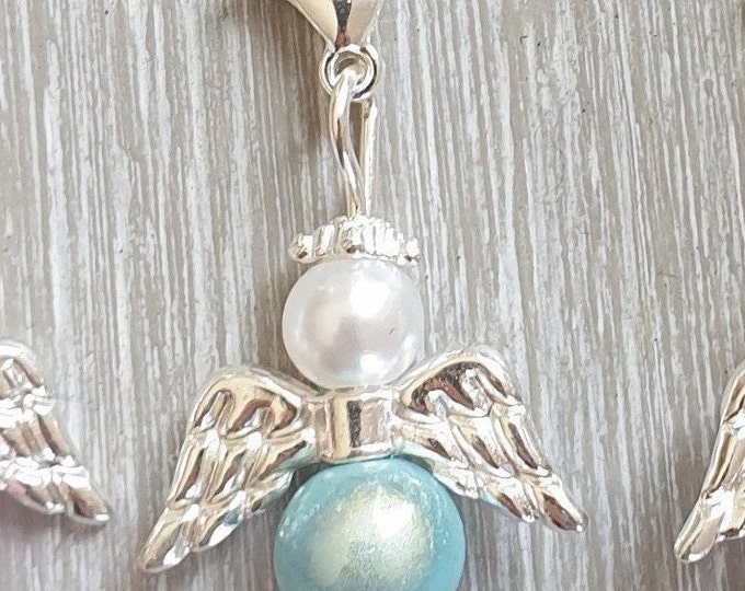 10 Guardian Angel Pendants, Angels for Baptism, Communion, Confirmation, Wedding, Birth, Lucky Charm, Silver Plated, Party Favor, Pearl Angels