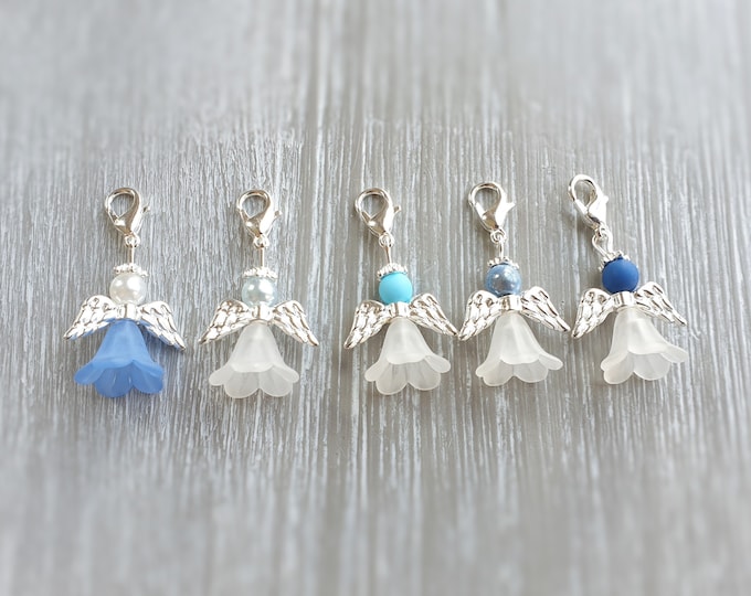 20 Guardian Angel Pendant Angel Baptism Communion Wedding Lucky Charm Silver Plated Guest Gift 5 Colors Pearls Blue Multi-colored