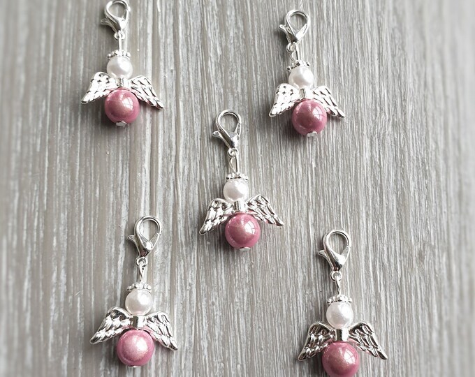 20 Guardian Angel Pendants Angel Baptism Communion Wedding Confirmation Lucky Charm Angel Birth Charm Guest Gift Pearls Miracle Beads Pink