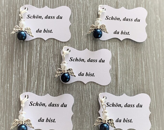 20 Guardian Angel Pendant Angel Baptism Communion Wedding Lucky Charm Silver Plated Guest Gift Wings Note Personalizable Pearl Blue