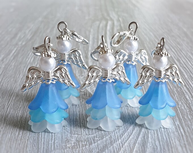 10 Guardian Angel Pendant Angel Blue Baptism Communion Wedding Lucky Charm Silver Plated Mother of Pearl Gift