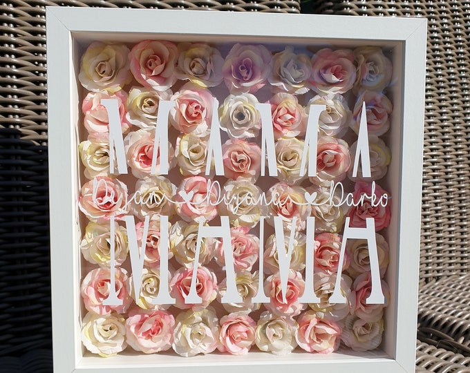 Personalized mom with 3 first names silk roses frame personalized gift for Mother's Day, Mom decoration many color options Mom