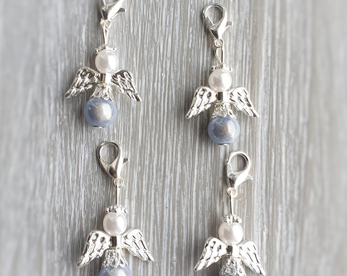 10 Guardian Angel Pendants Angel Baptism Communion Wedding Lucky Charm Confirmation Guest Gift Pearls Miracle Beads Light Blue/Gray