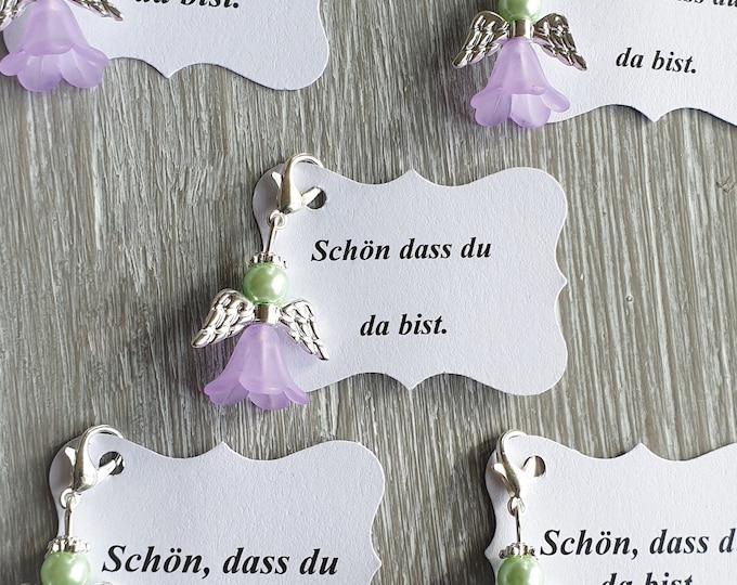 20 Guardian Angel Pendant Angel Baptism Communion Wedding Lucky Charm Silver Plated Guest Gift Wings Note Personalizable Purple