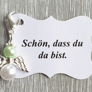 20 beschermengelhangers + 20 kaarten, doop, communie, bruiloft, geluksbrenger, verzilverde gastgeschenknoot, aanpasbaar