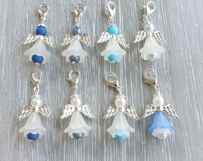 10 Guardian Angel Pendant Angel Baptism Communion Wedding Lucky Charm Silver Plated Guest Gift 8 Colors Pearls Blue Multi-colored