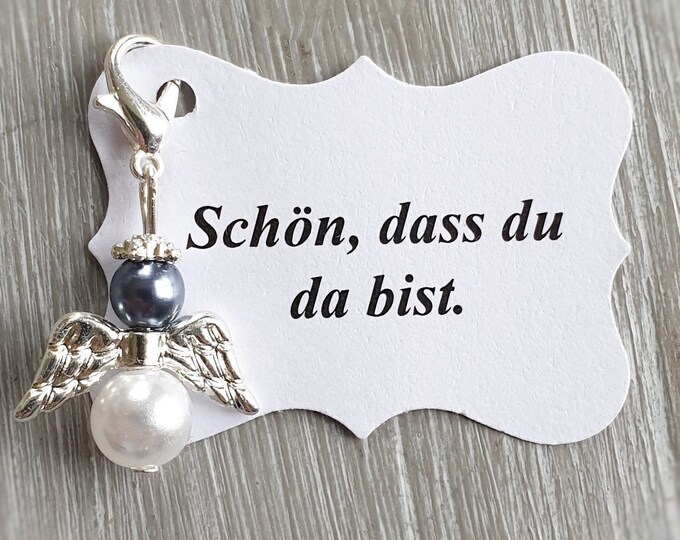20 Guardian Angel Pendant Angel Baptism Communion Wedding Lucky Charm Silver Plated Guest Gift Wings Note Personalizable