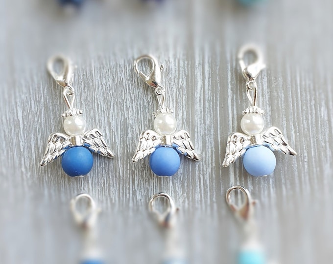 20 Guardian Angel Pendant Angel Baptism Communion Wedding Lucky Charm Wings Confirmation Angel Birth Guest Gift 3 Colors Pearls Blue