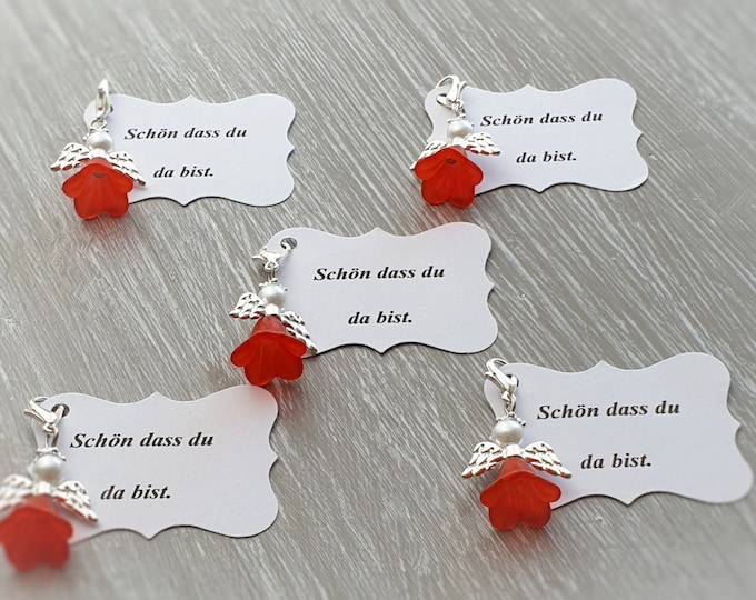20 Guardian Angel Pendant Angel Baptism Communion Wedding Love Lucky Charm Silver Plated Guest Gift Wings Note Personalizable Red