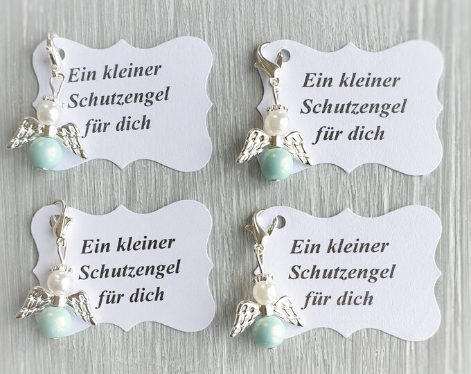 20 Guardian Angel Pendants + 20 Cards Baptism Communion Wedding Lucky Charm Silver Plated Guest Gift Angel Personalizable spc