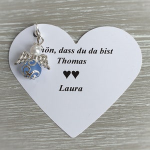 10 beschermengelhangers + 10 kaarten doopsel communie bruiloft geluksbedel hart verzilverd gastgeschenk bedel gepersonaliseerde liefde