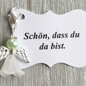 20 beschermengelhangers + 20 kaarten, doop, communie, bruiloft, geluksbrenger, verzilverde gastgeschenknoot, aanpasbaar
