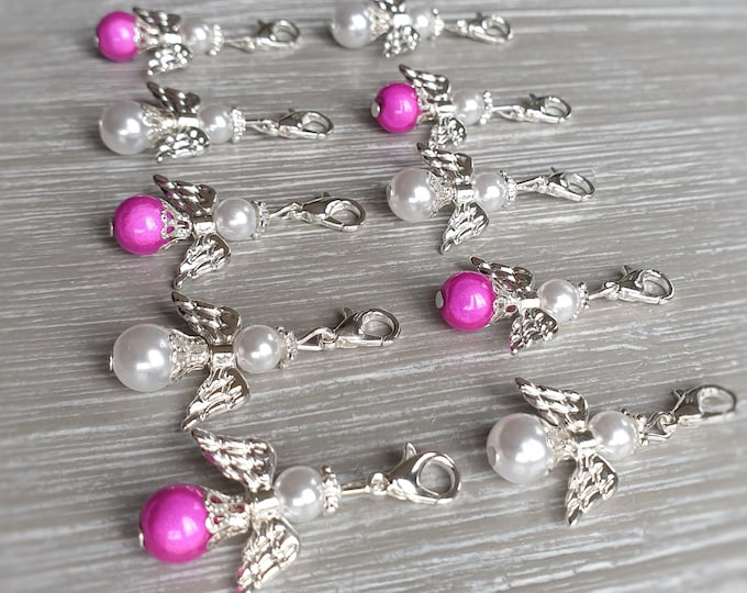 10 Guardian Angel Pendants Angel Baptism Communion Wedding Angel Birth Lucky Charm Silver Plated Guest Gift Pearls Miracle Beads