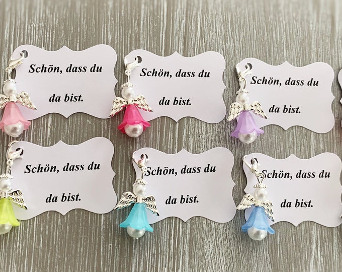 10 Guardian Angel Pendant Angel Baptism Communion Wedding Lucky Charm Silver Plated Guest Gift Wings Note Personalizable