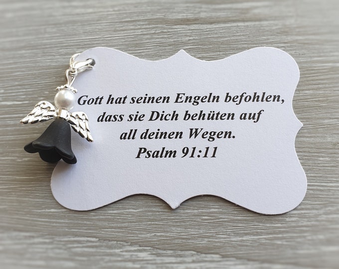 20 Guardian Angel Pendant Angel Black Baptism Communion Wedding Lucky Charm Silver Plated Guest Gift Wings Note Personalizable