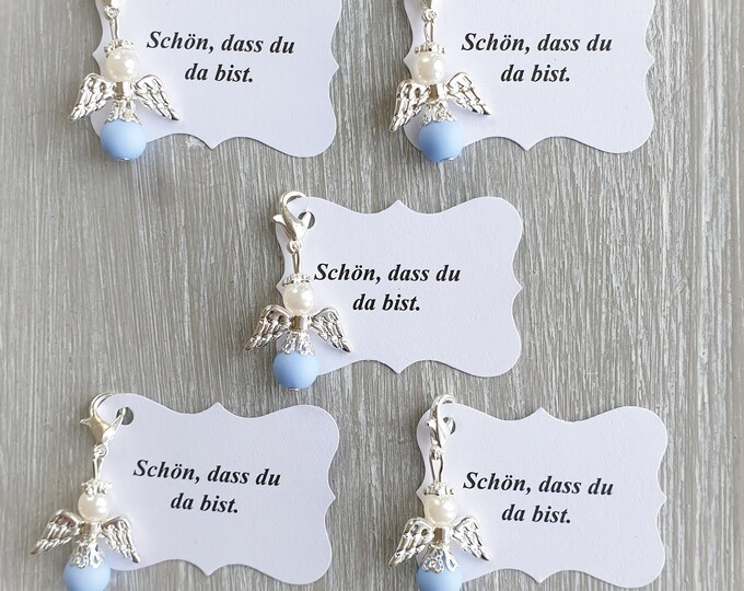 10 Guardian Angel Pendants + 10 Cards Baptism Communion Wedding Lucky Charm Silver Plated Guest Gift Wings Note Personalizable