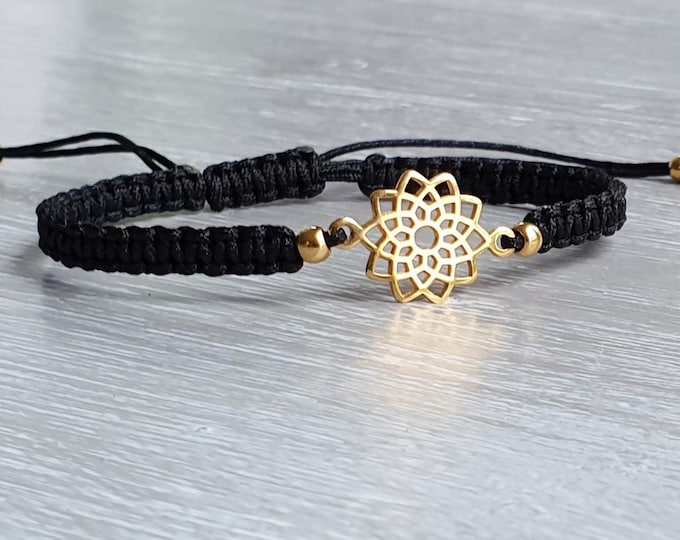 Bracelet Mandala Flower Boho Yoga Macramé Lucky Charm Braided Bracelet, Bracelet Friendship Bracelet Macrame Bracelet Girlfriend Color Choice