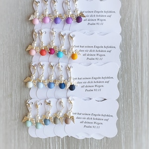 10 Schutzengel Anhänger + 10 Kärtchen Taufe Kommunion Hochzeit Glückbringer Charm versilbert Gastgeschenk Engelchen Vermerk personalisierbar