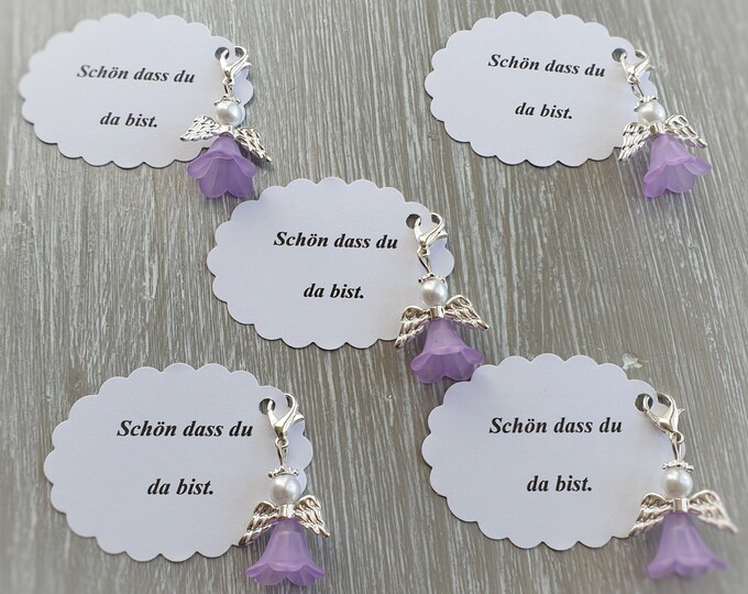 20 Guardian Angel Pendant Angel Purple Baptism Communion Wedding Lucky Charm Card Guest Gift Wings Note Personalizable
