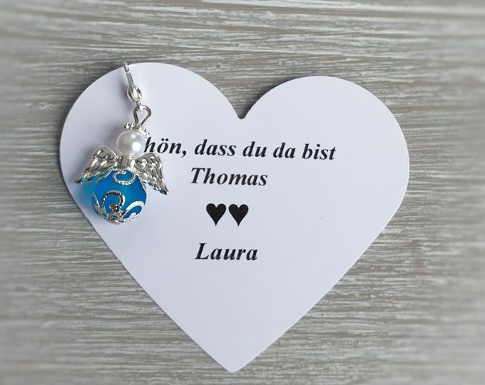 10 Guardian Angel Pendant Polaris Angel + 10 Cards Baptism Communion Wedding Lucky Charm Heart Silver Plated Guest Gift Personalizable Love