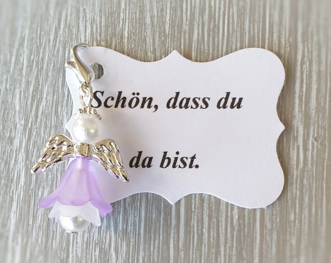 20 Guardian Angel Pendant Angel Baptism Communion Wedding Lucky Charm Silver Plated Gift Wings Note Personalizable Purple