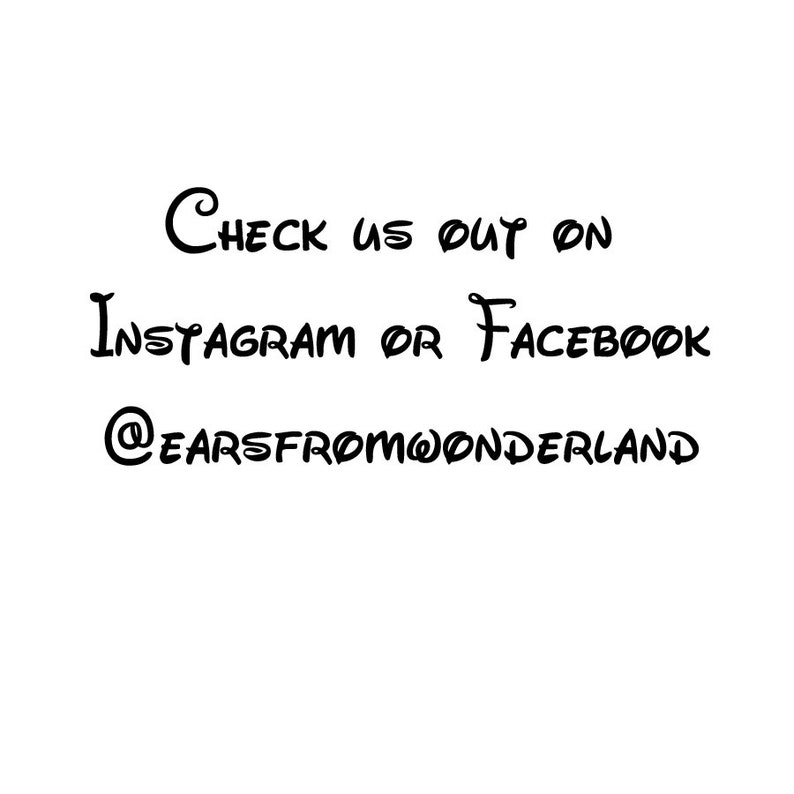 Peut inclure: Texte graphique avec les mots "Check us out on Instagram or Facebook @earsfromwonderland"