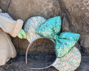 Grogu Ears: Star Wars Inspired Mickey Ears with Sequin Bow