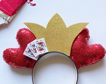 Queen of Hearts / Alice in Wonderland Inspired Disney Villain Ears / Heart Shaped Crown Ears