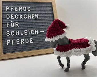 Pferdedecke & Mütze, gehäkelt, für Schleich-Pferde, Baumwolle, Weihnachten