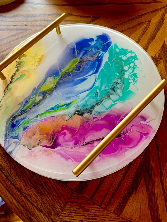 Hand Made Fluid Acrylic Art Serving Tray Protected With Food Safe Resin 