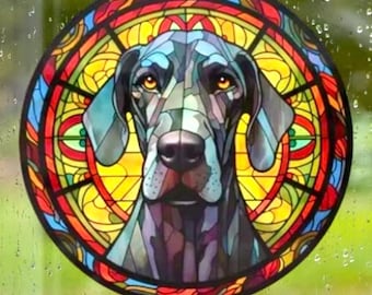 Dog Suncatcher faux Stained Glass WINDOW CLING - 8” Round  - Reusable Vinyl static cling window decal, dog window cling, for windows