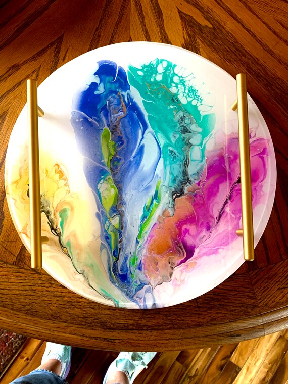 Hand Made Fluid Acrylic Art Serving Tray Protected With Food Safe Resin 