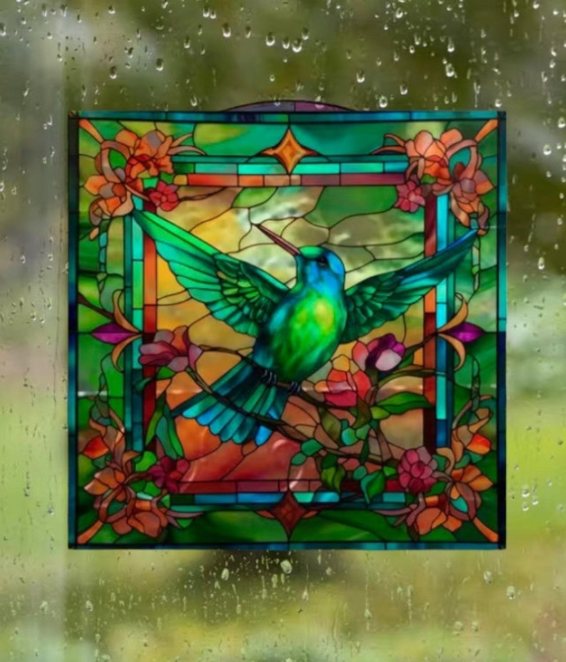Faux Stained Glass WINDOW CLING 10 Square Suncatcher Reusable Vinyl
