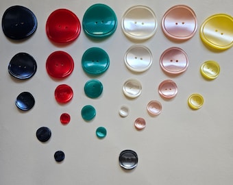 Vintage pearly buttons, 50s buttons, blue button, pink button, red button, white button, green button, gray button, yellow button