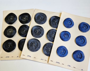 Bouton vintage, bouton années 50, bouton bleu vintage, noir vintage, bouton gris vintage