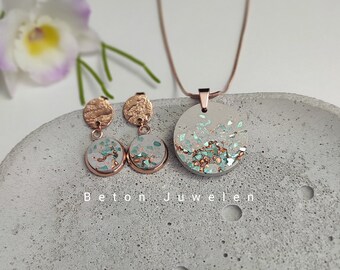 Betonschmuck Set " Midori"/Beton Schmuck /Halskette/Ohrringe/kupfer/türkis/Edelstahl/ Beton Juwelen