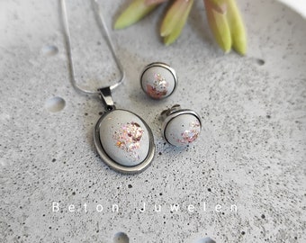 Concrete jewelry set "Rosella" in white/necklace/earrings/stainless steel/concrete jewels